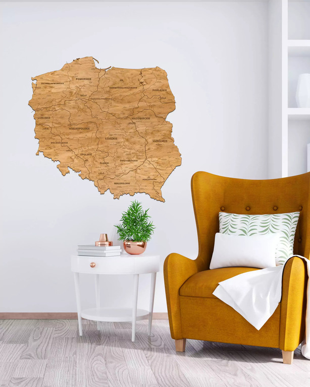 Drewniana Mapa Polski - 50x50cm