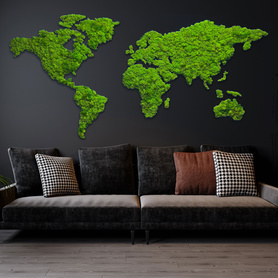 Mapa świata z mchu chrobotka - zielona mapa