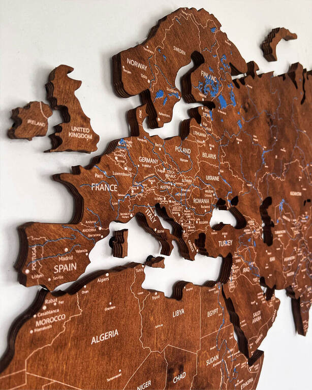 Drewniana Mapa Świata Premium - 150x70cm