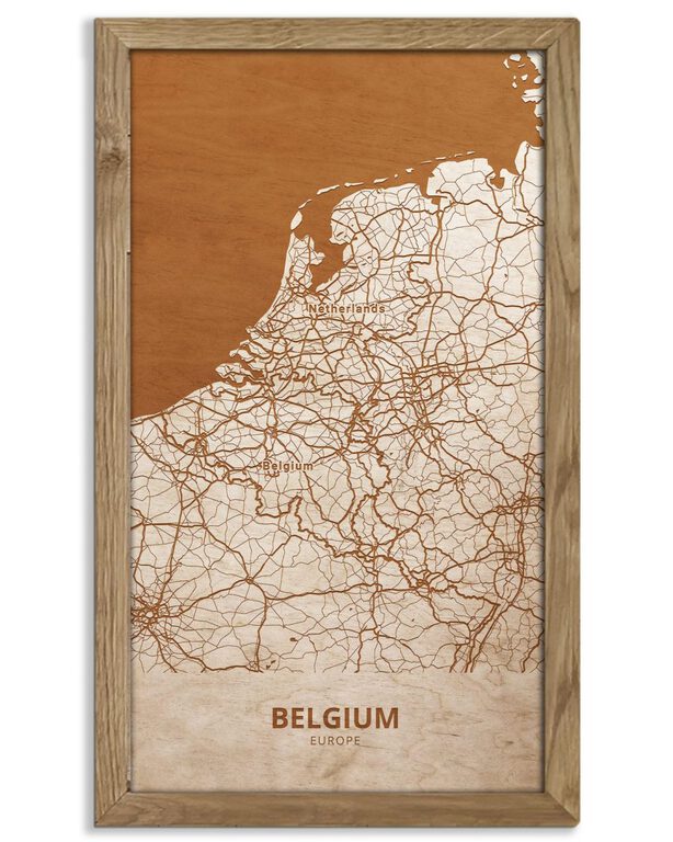 Drewniany obraz państwa- Belgia w dębowej ramie - 20x30cm